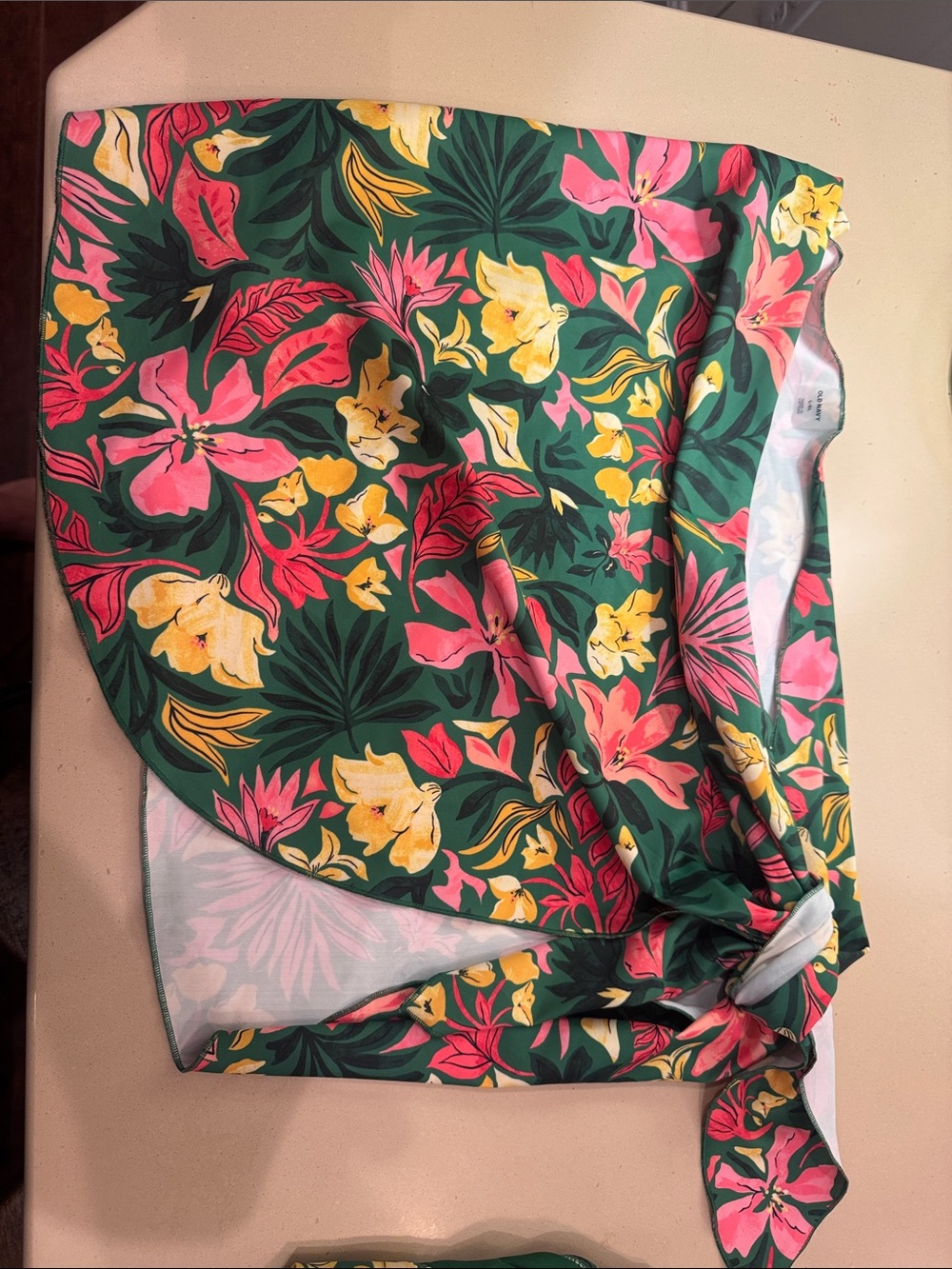 Old Navy Tropical Floral Wrap Skirt Sarong - Green with Pink & Yellow Flowers